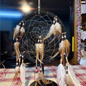 Black Dreamcatcher with Feathers and Beads